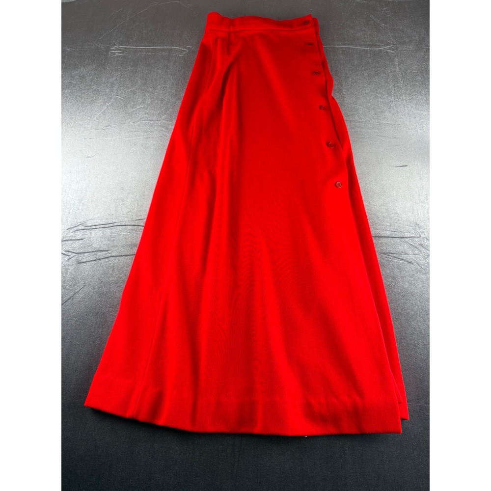 Vintage 1970s Sears Red Knit Wrap Maxi Skirt High Waist Side Button Womens 4/6